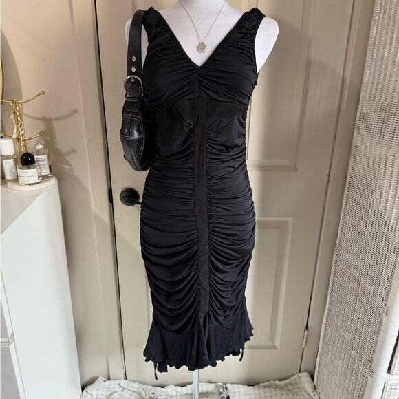 Y2K Sue Wong Deadstock Bodycon Midi Sexy Timeless LBD Ethereal Whymsy Dress - Picture 2 of 11